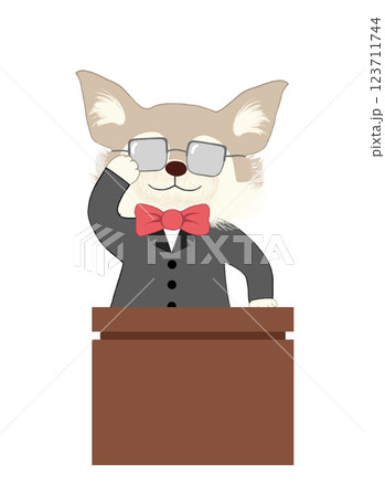 サングラスをかけたチワワの先生風キャラクター サングラスをかけたチワワの先生風キャラクター 123711744