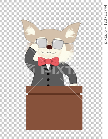 サングラスをかけたチワワの先生風キャラクター サングラスをかけたチワワの先生風キャラクター 123711744