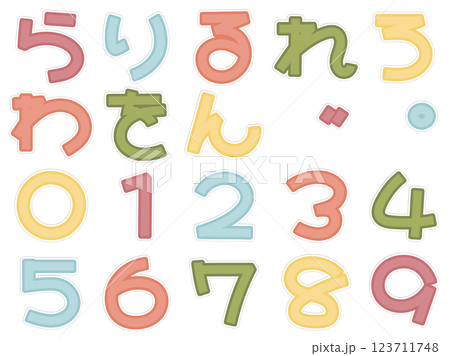 ステッカー風可愛い文字 ひらがな ら~ん 数字 ステッカー風可愛い文字 ひらがな ら~ん 数字 123711748