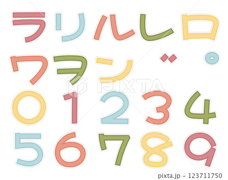 ステッカー風可愛い文字　カタカナ　ラ～ン　数字 123711750