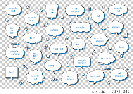 ふきだし　バリエーション　影　セット　シンプル　線画　タイトル　ベクター　イラスト　装飾　飾り　青 123711847