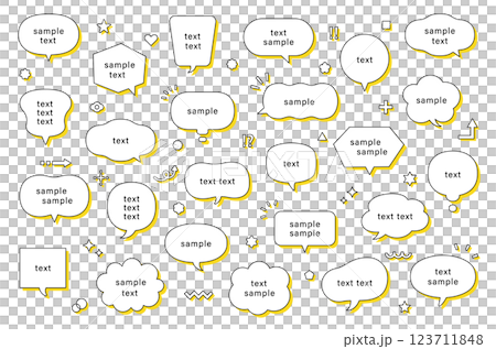 ふきだし　バリエーション　影　セット　シンプル　線画　タイトル　ベクター　イラスト　装飾　飾り　黄色 123711848