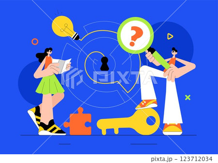 Escape Room Vector Illustration featuring People Solving Puzzles, Searching for Keys, Escaping Traps, and Finding Solutions to Challenging Questions 123712034