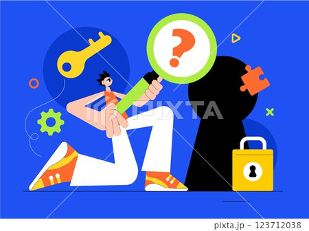 Escape Room Vector Illustration featuring People Solving Puzzles, Searching for Keys, Escaping Traps, and Finding Solutions to Challenging Questions 123712038