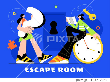 Escape Room Vector Illustration featuring People Solving Puzzles, Searching for Keys, Escaping Traps, and Finding Solutions to Challenging Questions Escape Room Vector Illustration featuring People Solving Puzzles, Searching for Keys, Escaping Traps, and Finding Solutions to Challenging Questions 123712039