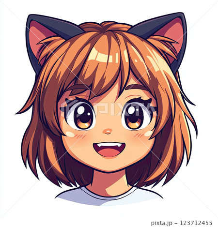 Kawaii emoji with happy face, cat ears, and playful expression 123712455