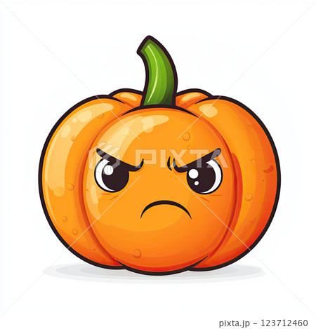 Angry chibi pumpkin with green stem, perfect for Halloween fun 123712460