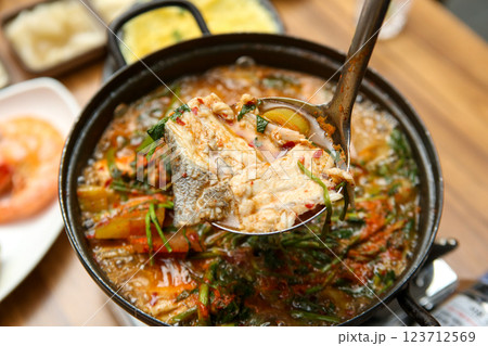 Korean food. Spicy fish stew Korean food. Spicy fish stew 123712569