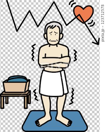Illustration of an elderly man suffering from heat shock in a changing room 123712578