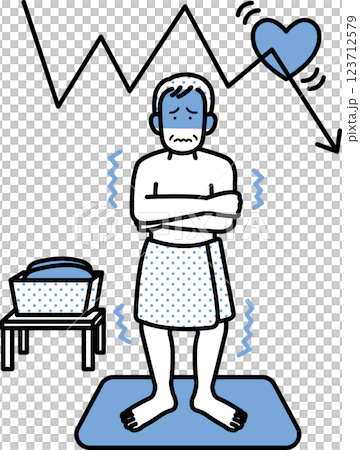脱衣所でヒートショックになる高齢男性のイラスト 脱衣所でヒートショックになる高齢男性のイラスト 123712579