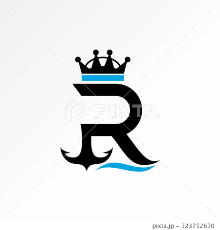 Logo design graphic concept creative premium vector stock image top sell initial R sans serif font crown waves anchor water ocean pirate sea ship hook 123712610