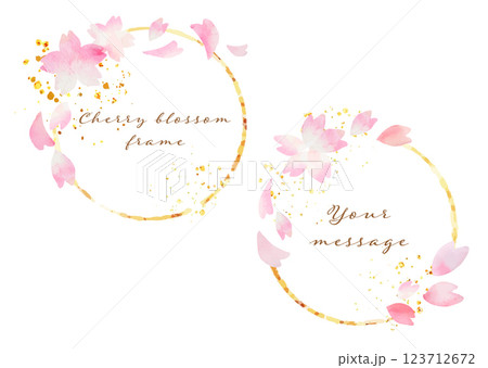 水彩タッチの桜と金のフレーム 水彩タッチの桜と金のフレーム 123712672