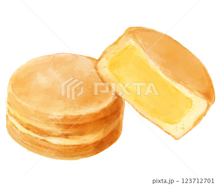 大判焼き・今川焼の水彩イラスト(カスタードクリーム) 大判焼き・今川焼の水彩イラスト(カスタードクリーム) 123712701