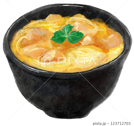 黒いどんぶりに入った親子丼のイラスト 123712703