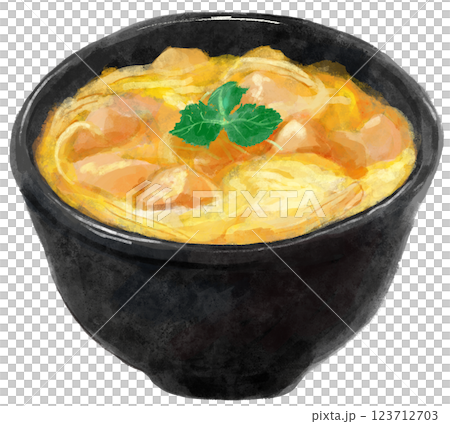 黒いどんぶりに入った親子丼のイラスト 123712703