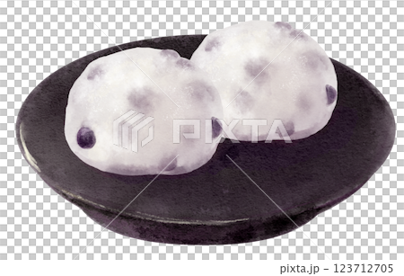 盤子上的豆大福水彩插圖 123712705