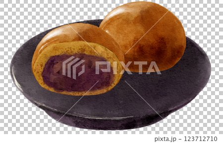 Watercolor illustration of brown sugar bun on a plate (cross section) 123712710