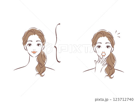 口に手を当てて驚く女性 ポニーテール 口に手を当てて驚く女性 ポニーテール 123712740