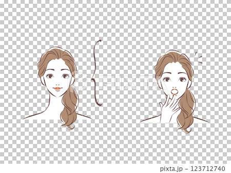 口に手を当てて驚く女性 ポニーテール 口に手を当てて驚く女性 ポニーテール 123712740