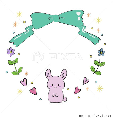 かわいいウサギとお花 123712854