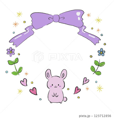 かわいいウサギと花束 123712856