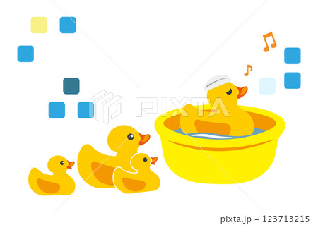 湯桶のお風呂に入るのを待っている、あひるのおもちゃのイラスト 123713215