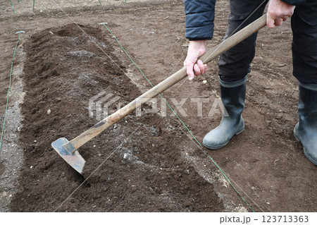 畑で作業する人 123713363