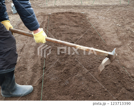 畑で作業する人 123713390