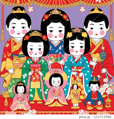 ひな祭りの着物を着た女性 123713400