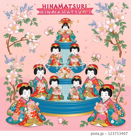花見をする着物の女性 123713407