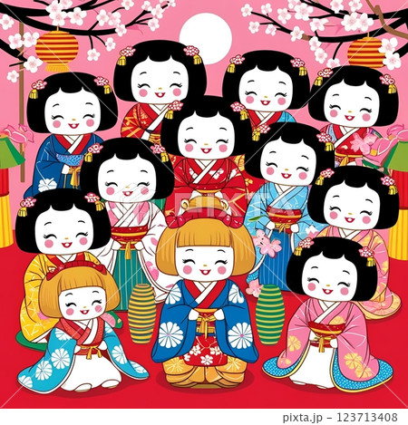 ひな祭りのお雛様のつるし雛人形 123713408