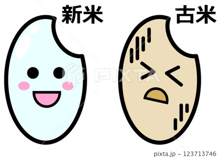 日本食で主食となる美味しい新米と不味い古米の米粒イラスト 123713746
