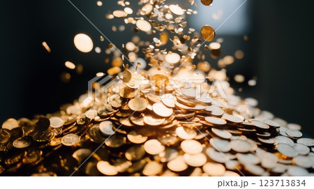 金貨が降り注ぐリッチなイメージ 金貨が降り注ぐリッチなイメージ 123713834