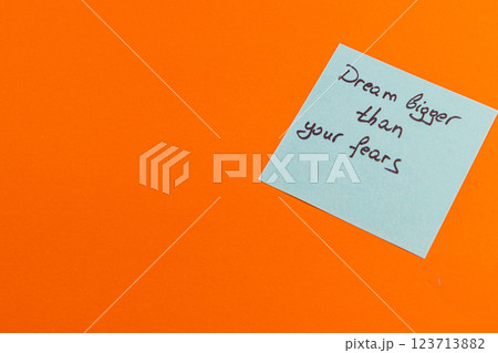 Positive affirmation note reminding to dream bigger than fears Positive affirmation note reminding to dream bigger than fears 123713882