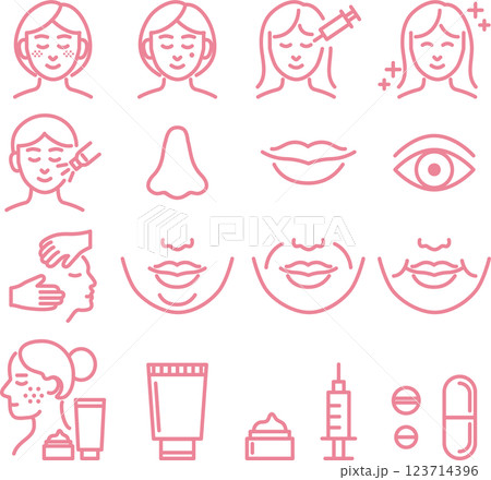 美容医療　美容整形　人物　女性　ラインアイコン　線　シンプル　イラスト素材セット 123714396