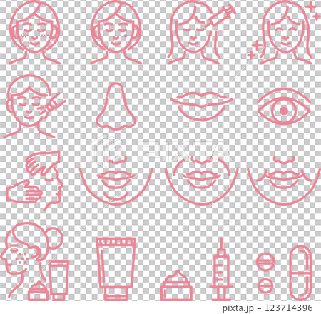 美容医療　美容整形　人物　女性　ラインアイコン　線　シンプル　イラスト素材セット 123714396