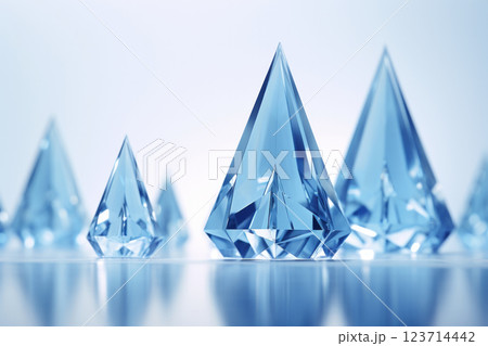 Crystal Clear Blue Diamonds on Reflective Surface for Elegant Design 123714442