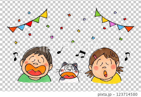 Singing child and cat (garland, confetti) 123714580