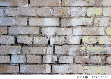This is a close up view of a brick wall that has many individual bricks 123714642