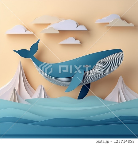 海とクジラ ペーパークラフト イラストのイラスト素材 [123714858] - PIXTA
