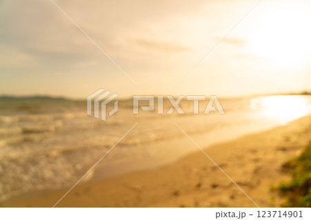abstract blur beautiful sea beach with sunset time for background 123714901