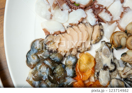 Korean seafood. Fresh abalone sashimi 123714982