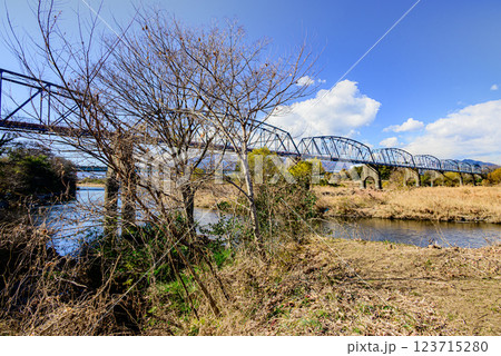 相模川にかかる水道橋の風景 相模川にかかる水道橋の風景 123715280