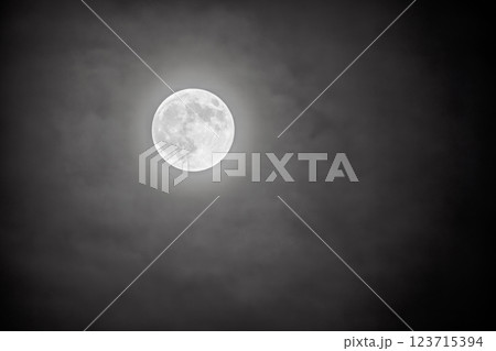 雲に隠れた満月 123715394