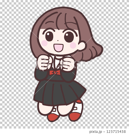 Illustration of a cute high school girl jumping Illustration of a cute high school girl jumping 123715438