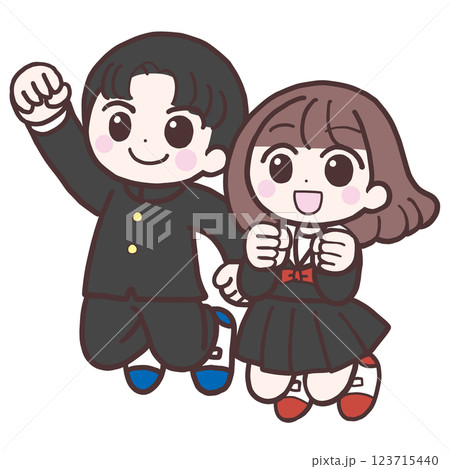 ジャンプする男女中学生 123715440