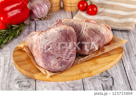 Uncooked raw fresh pork heart Uncooked raw fresh pork heart 123715804