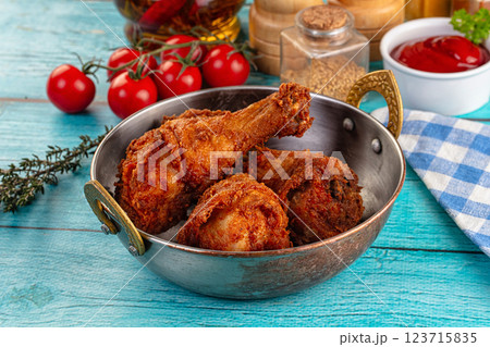 Crispy fried chicken drumsticks leg 123715835