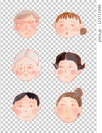 各種臉孔的水彩插圖 123715986