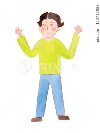 元気な女の子の水彩イラスト 123715988